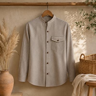 Nomad Sari Grandad Shirt - Grey Stone - Medium