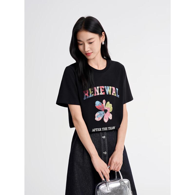 Women's Relaxed Embroidered Sequin Cotton T-Shirt