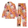 Women's 2 Piece Printed Suit Long Sleeve Button Up Top Wide Leg Pants Suit Set Pajamas Home Casual Suit