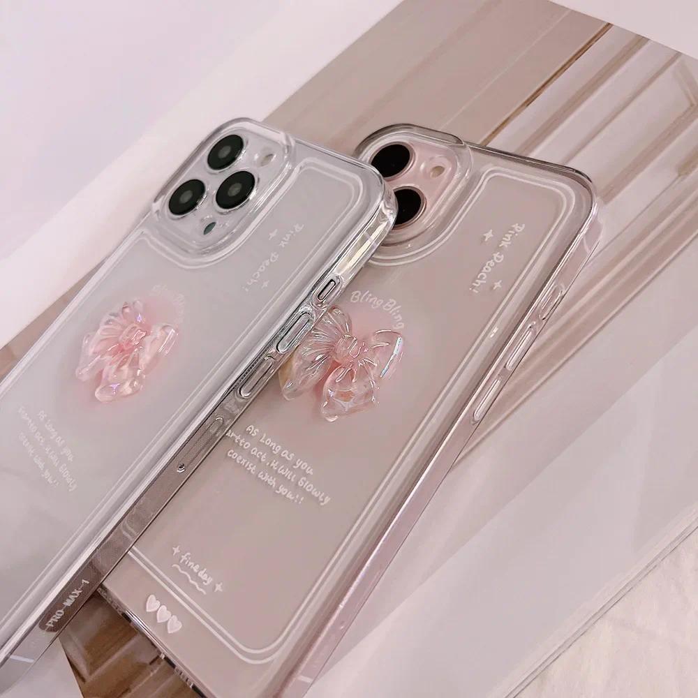 3D Pink Bow IPhone 16 Pro Max Case, Apple 14 Plus Transparent 15 Pro Fairy 17 Case