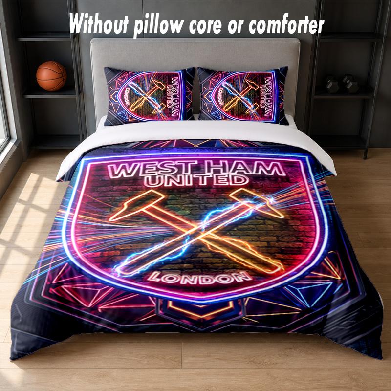 Set Biancheria da Letto West Ham United Football Design 1 Copripiumino + 2 Federe Morbido Traspirante Biancheria da Letto per la Casa