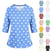 Women's Floral Print V-Neck Scrub Top with Pockets, Three-Quarter Sleeves, Side Split for Nurses