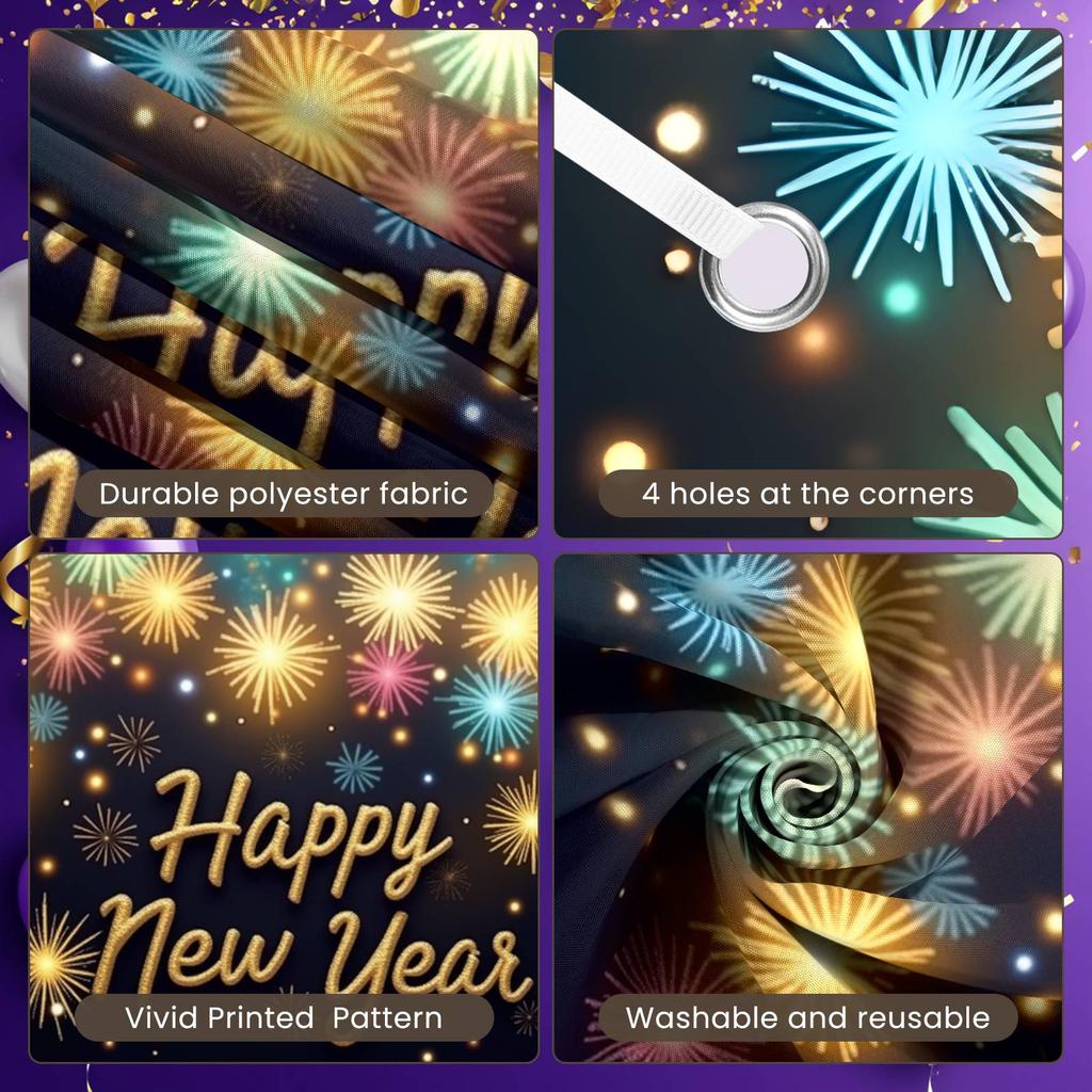 Happy New Year Banner Golden Lettering Sparkling Design New Year Party Decoration Backdrop Festive Holiday Photo Background