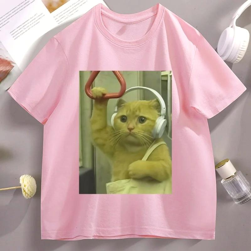 Funny Subway Cat Meme TShirt Stupid Brainrot Cat Lover Funny Tee Cool Short Sleeve Streetwear Women Summer Aesthetic Clothes