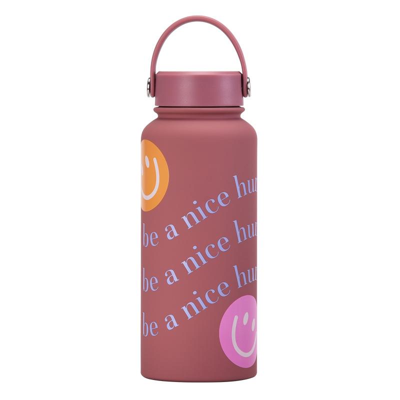 1L Thermos Cup Large Capacity Wide Mouth Portable Vacuum Sports Kettle Outdoor Printing Water Cup Female