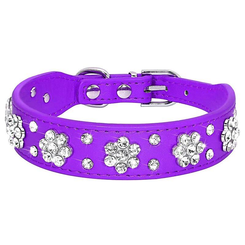 

Pet collar shiny plum blossom jewelry soft comfortable leather rhinestone flower jewelry cat scarf dog leash XS фиолетовый
