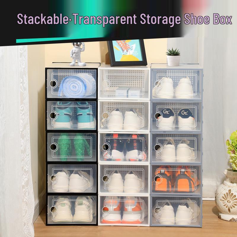 Transparent Building Block Style Shoe Storage Box - Dustproof Plastic Organizer Cabinet for Home