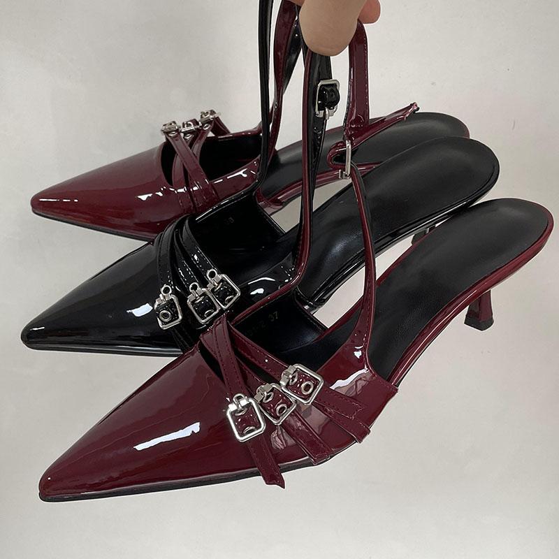 Fashion Fashion Pointed Toe Women Heels Shoes 2024 New Female Shallow Ladies Medium Heels Pumps Shoes Wine Red Footwear Big Size
