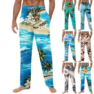 Weiche Pyjamahose für Herren mit Hawaii-Print und Kordelzug, lässige Jogginghose