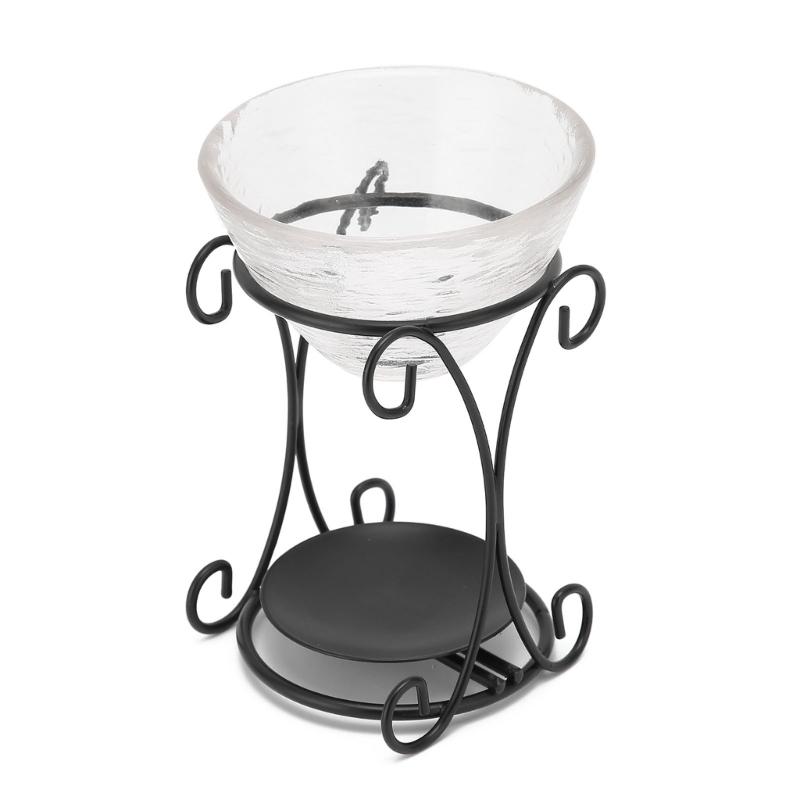 Elegant Scent Burners Essential Oil Diffuser With Crystal Glass Dish and Iron Stand Candle Melter For Home Decoration