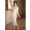 Compound Lace Long Seven-quarter-sleeved Cheongsam Winter New Retro National Style Young Girl Daily Cheongsam