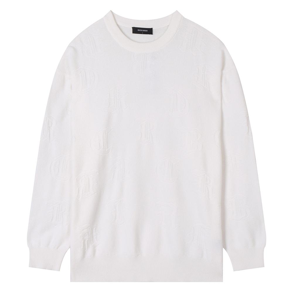 Burkeru Cotton Jacquard Round Knit Pullover White White_M