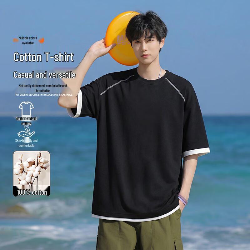 VUUG Men s Color-block Cotton Short-Sleeve T-Shirt M