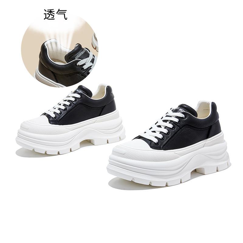 

The first layer of cowhide white shoes, spring new thick-soled heightening shoes, versatile sports and leisure shoes, not tired feet women s shoes 35 чёрный