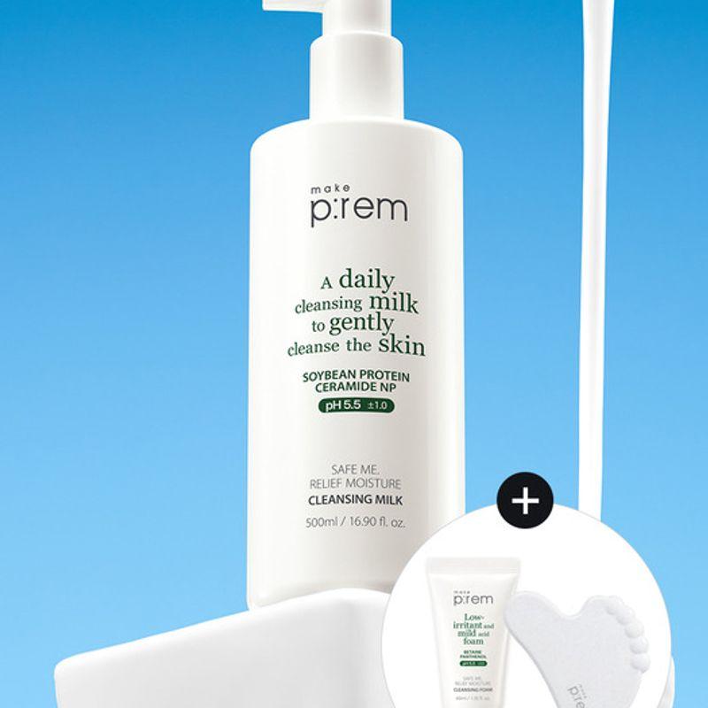 Makeprem [Foam 40ml + Gua Sha Free] Safe Me Relief Moisture Cleansing Milk 500ml 500ml