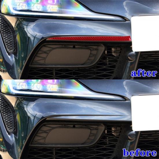 2Pcs Red Carbon Fiber Front Face Bumper Cover Trim Strip For Toyota Supra A90