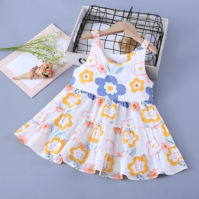 Trend Printed Girls Summer Dresses Sweet Floral Cool Kids Vest Dresses Princess Dress Kids Clothing