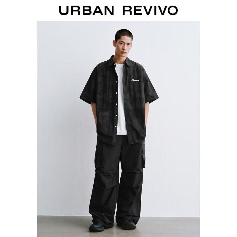 UR2026 Men s Trendy Dark Pattern Letter Print Open Collar Shirt L