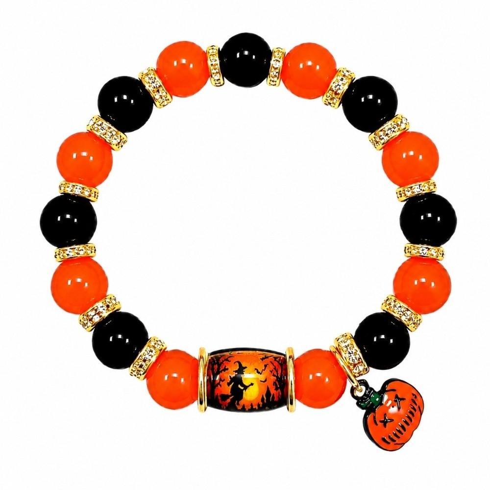 Colorful Beads Halloween Crystal Bracelet Spooky Ghost Bat Charm Bracelet Gift