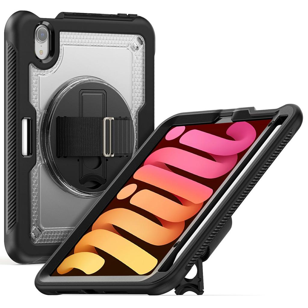 For iPad mini (2024)/(2021) Case Hand Band Kickstand PC + TPU Tablet Cover with Shoulder Strap and Pencil Holder