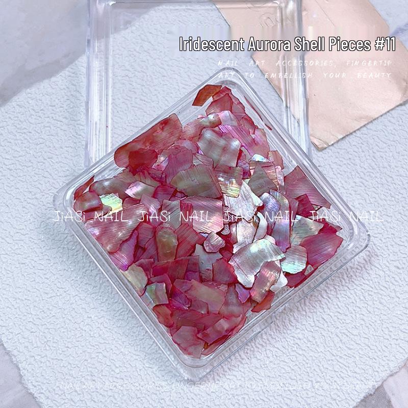 Iridescent Abalone Nail Decor: Ultra-Thin Shell Fragments in 6-Grid Box