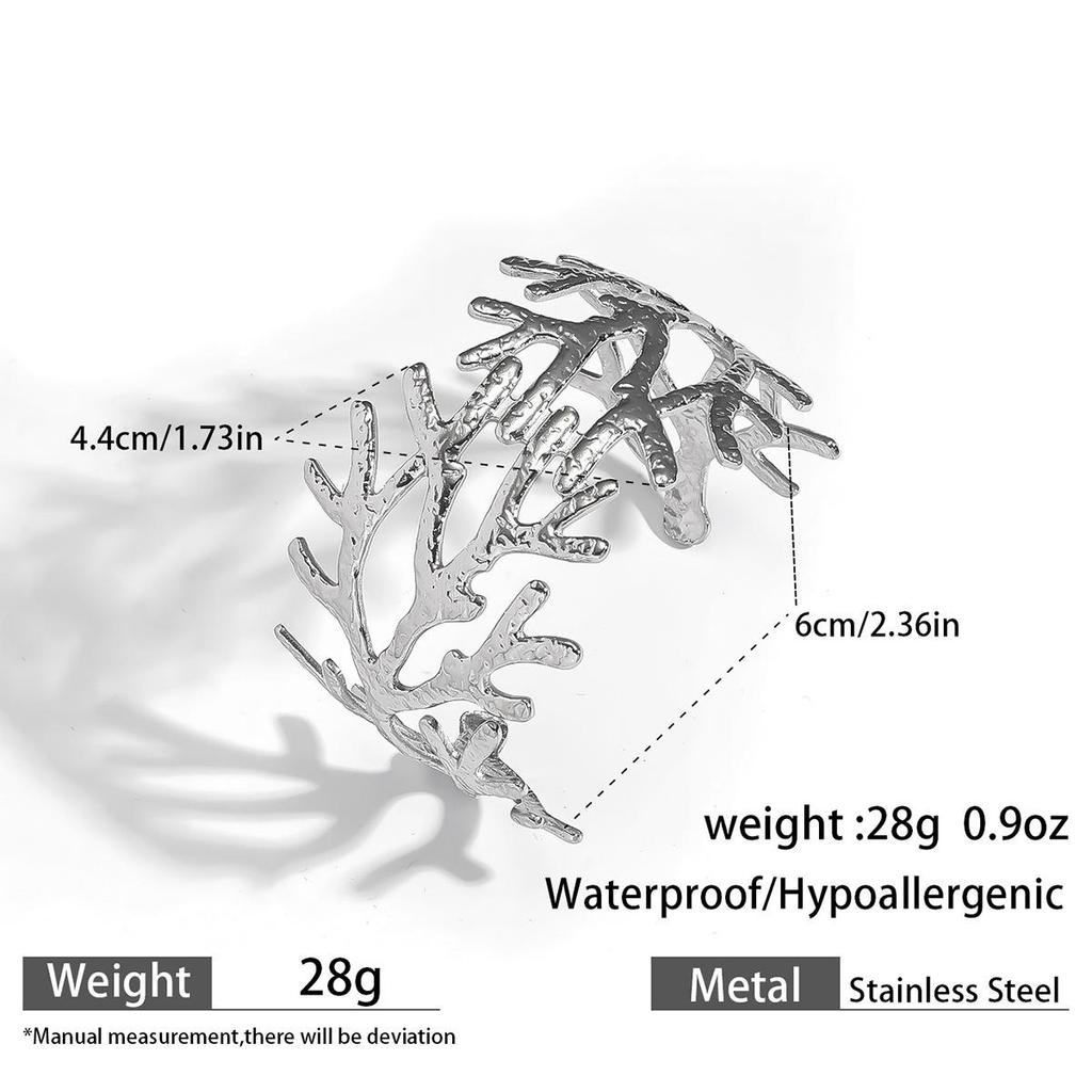 European & American Ocean Style Stainless Steel Bracelet with Starfish, Seashell, Coral Flowers, and Natural Stone Bangle Hand Jewelry.