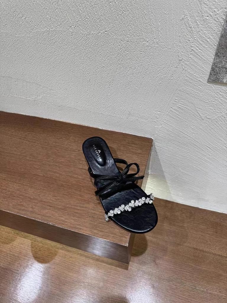 Elegant Butterfly Knot Slope Heel Women's Summer Outdoor Wear 2025 New French Style Square Head Open Toe High Heels Slides