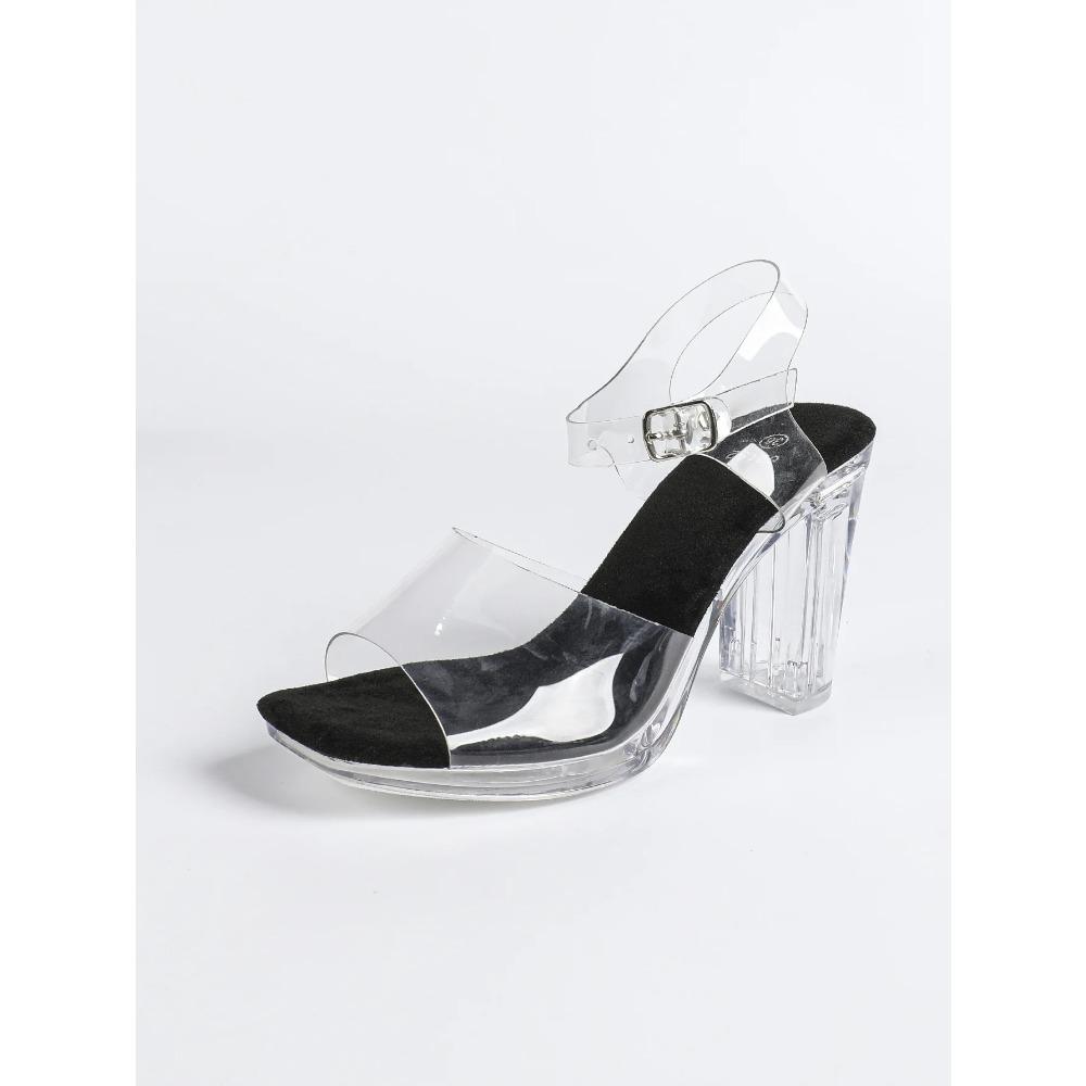 12Cm Clear Heel Cool Slippers Women's 2026 New Season French Transparent Versatile Chubby Sandals Slim Heel LFD-69192-1