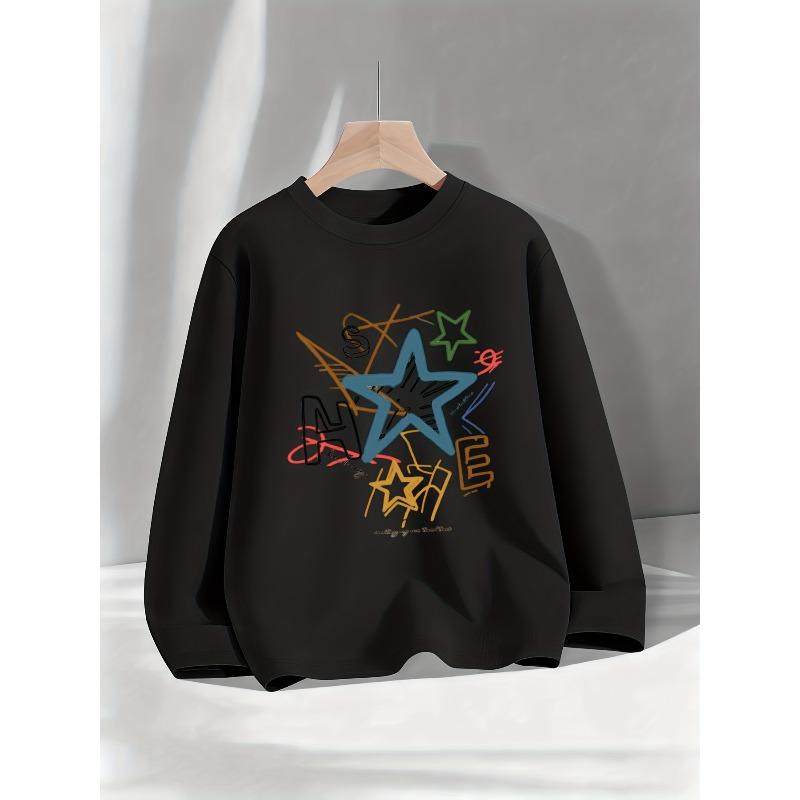 Kids Sweatshirt Casual Fashion Pure Round Neck Fashion Graffiti Star Pattern Easy Daily Clothing,Spring Fall Sweatshirt