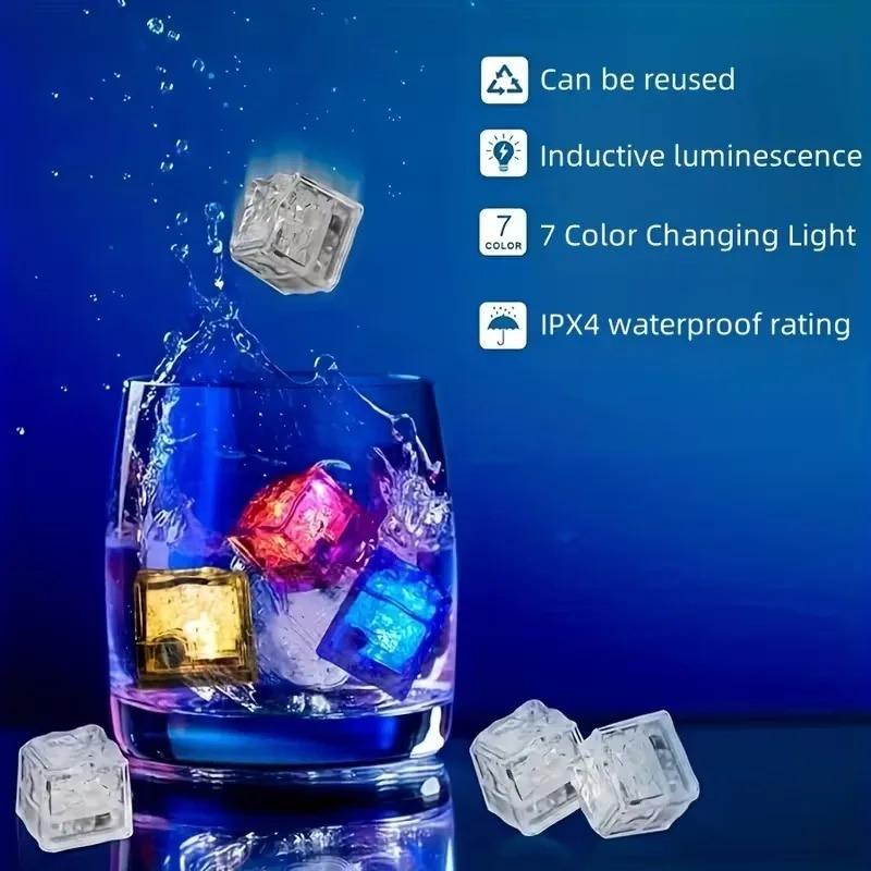 12-60PCS LED Light Up Ice Cube Lamp Reusable 3D Atmosphere Light Eco-friendly Promotional Lamp for Party Bar Wedding KTV Decor