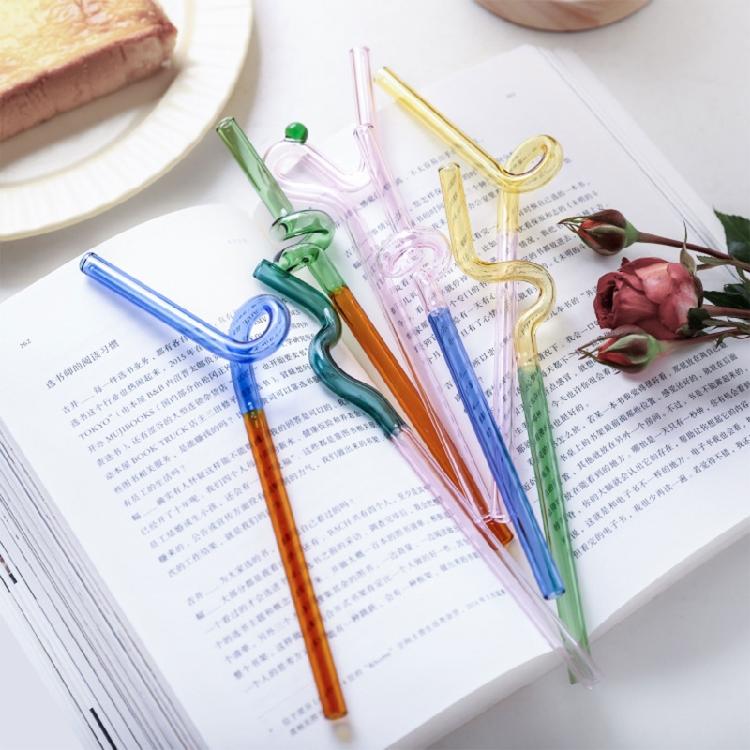 Colorful Glass Straws Reusable Drinking Straw Spiral Shape Easy to Use Clean