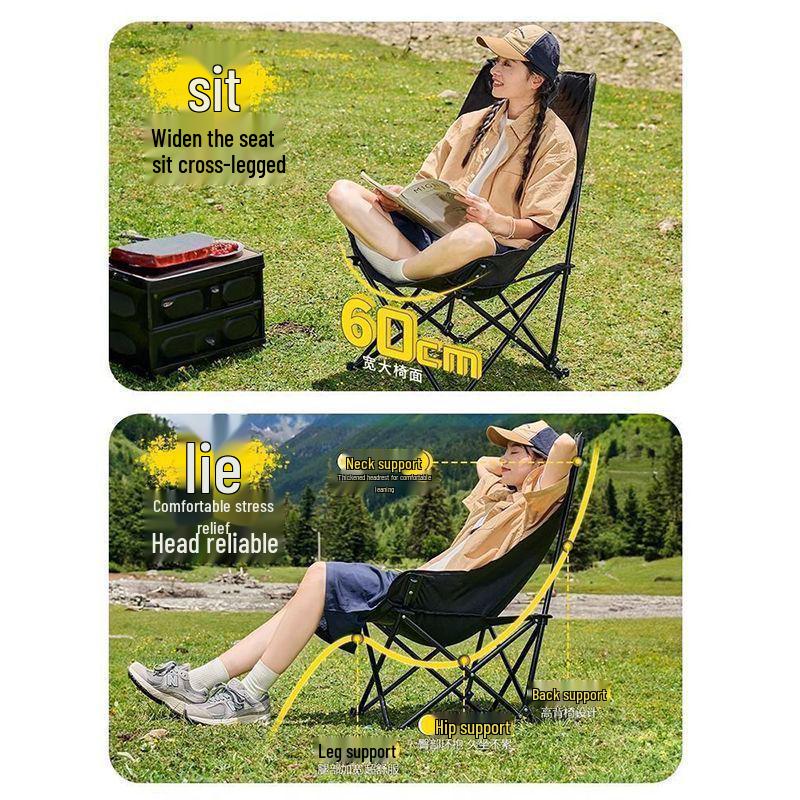 Extra Thick Outdoor Moon Chair: Portable Recliner & Fishing Stool