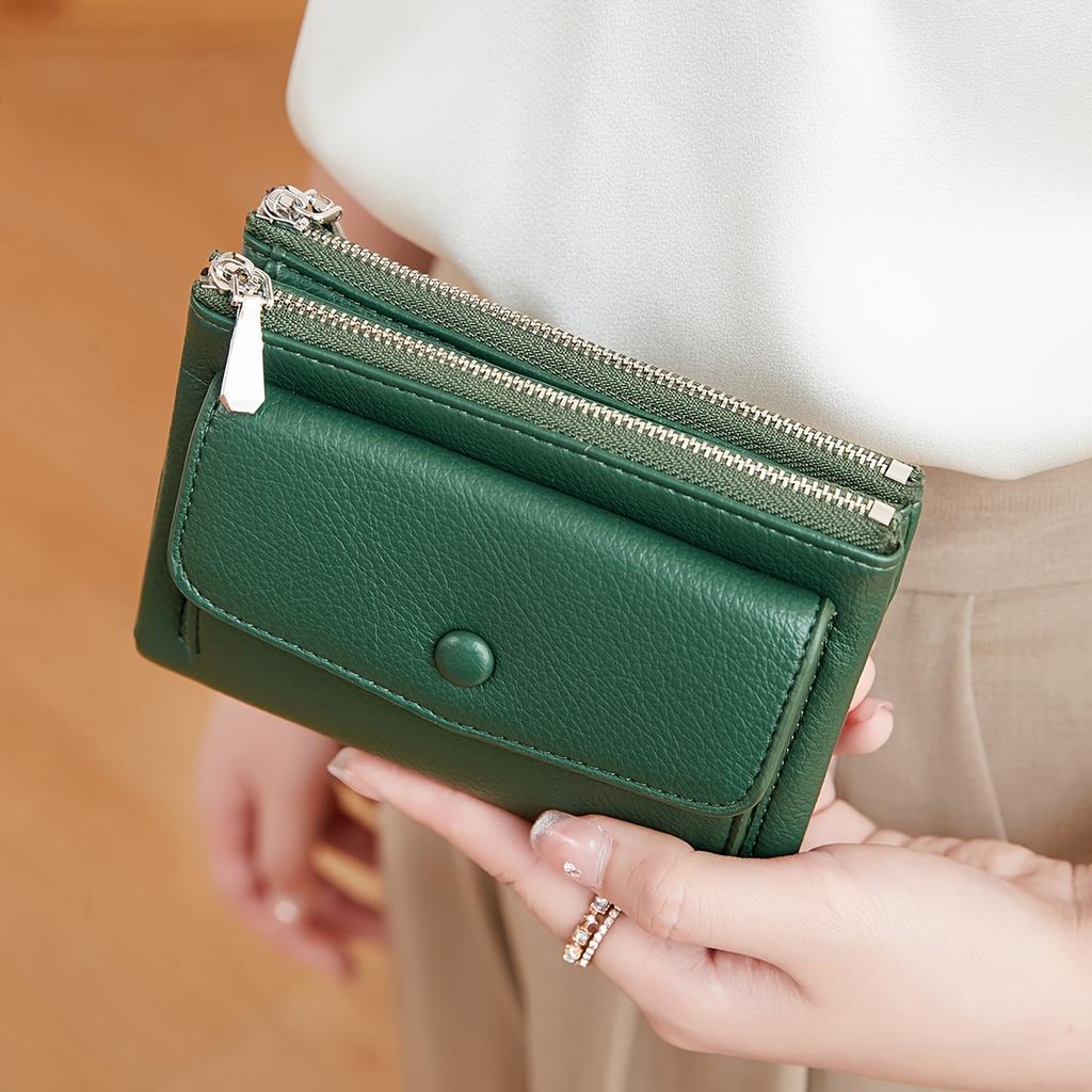 Vintage Chic Double Zipper Wallet Multi-card Coin Purse Portable Buckle Wallet