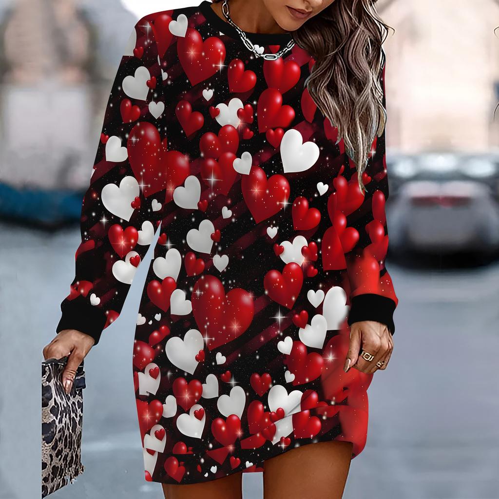 Damen Eleganter, Modischer, Trendiger und Lässiger Hoodie, 3D Herzsymbol Gedruckt Dreidimensionaler Schnitt Damen Langer Hoodie Valentinstagsgeschenk