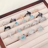 Light Luxury Premium Cross Open Ring Blue Drip Glaze Sea Blue Full Diamond Zircon Niche Design Index Finger Ring