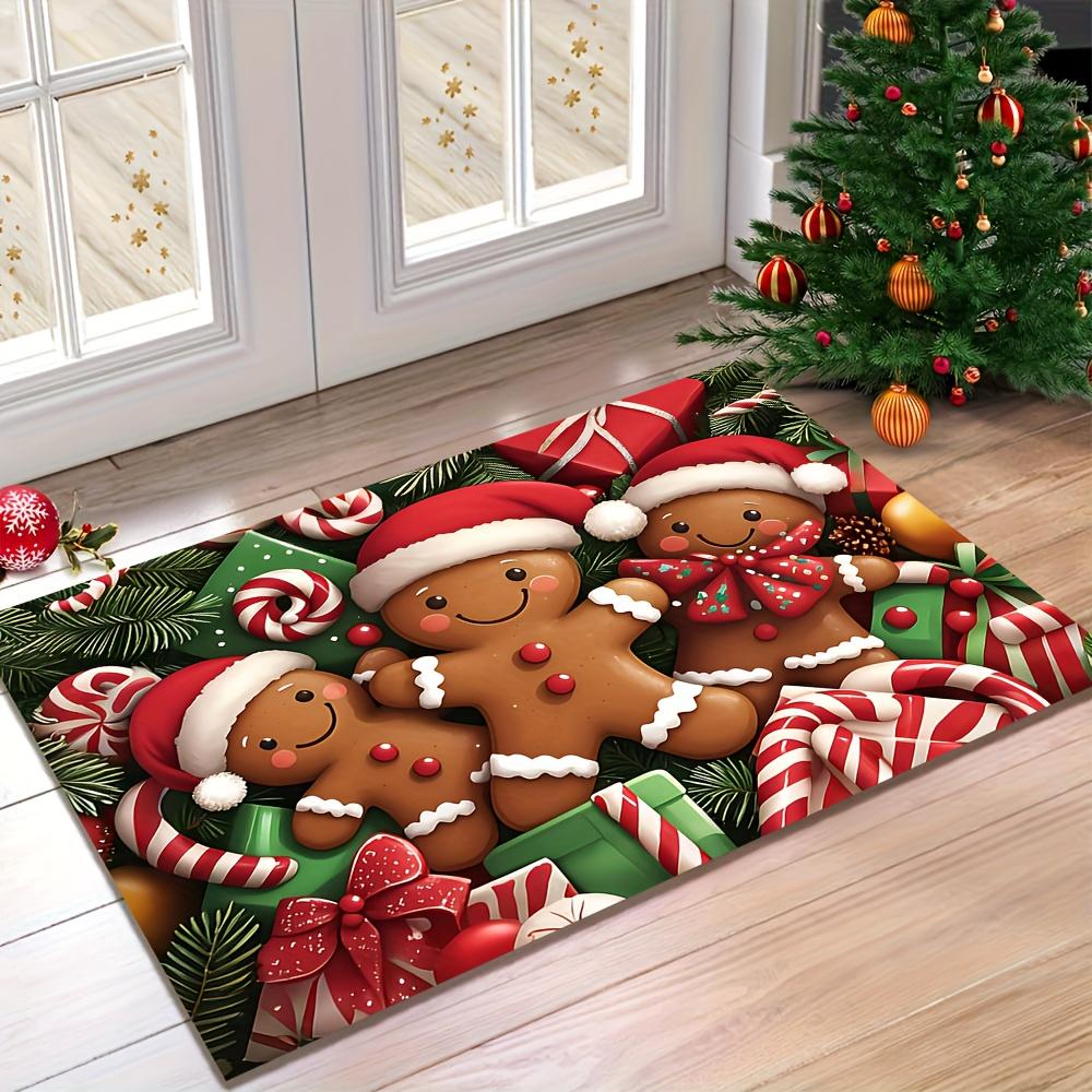 1pc Christmas Gingerbread Man Doormat, Non-slip Floor Mat, Suitable for Living Room, Bedroom, Bathroom, Holiday Home Decoration