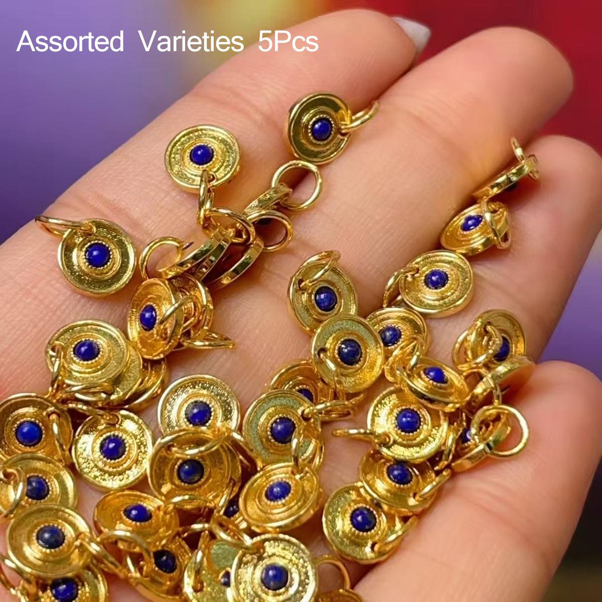 

5Pcs, Natural Stone Lapis Lazuli Pendant with Golden Edged Accents, Handmade Round Charms for Jewelry Making DIY Necklace Keychain Accessories 7×7mm 5Pcs/7×7mm
