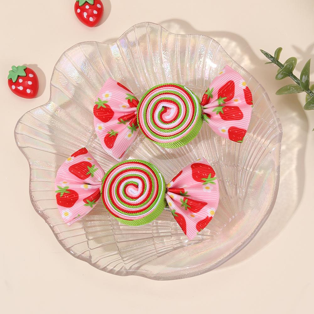 2Pcs Candy Bow Hair Clips Sweet Strawberry Heart Print Hairpins Rainbow Barrette For Girls Kids Children Headwear Accessories