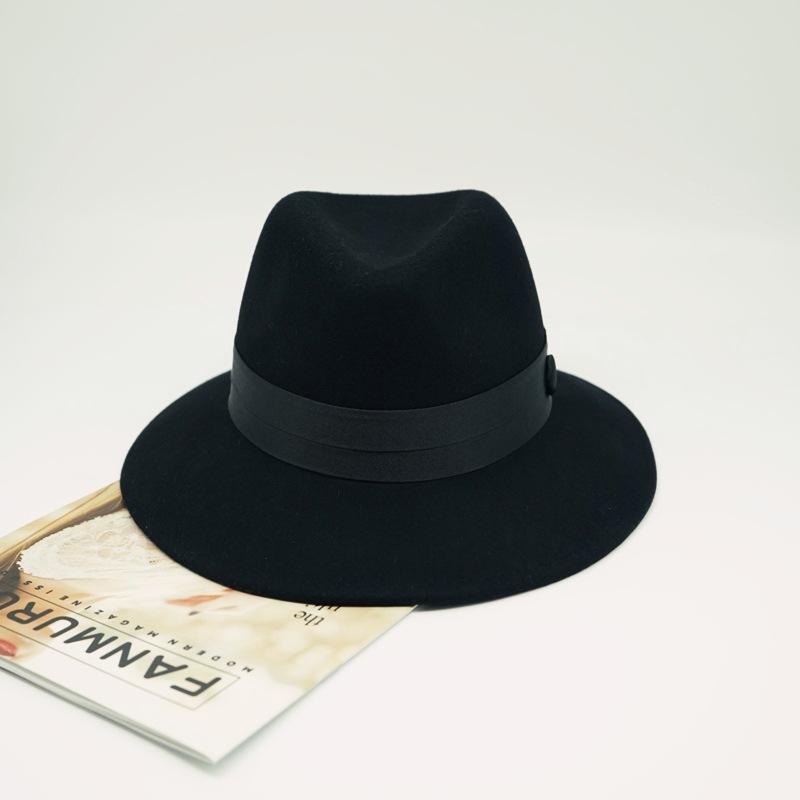 Europe And The United States Export Foreign Trade Feather Black Woolen Jazz Top Hat Men And Women Autumn And Winter Panama Gentleman Felt Hat