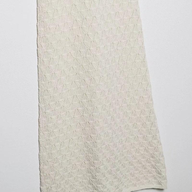 Sleeveless Backless Summer Lady Hollow Knit Dresses Women Beige Cotton Halter Dress