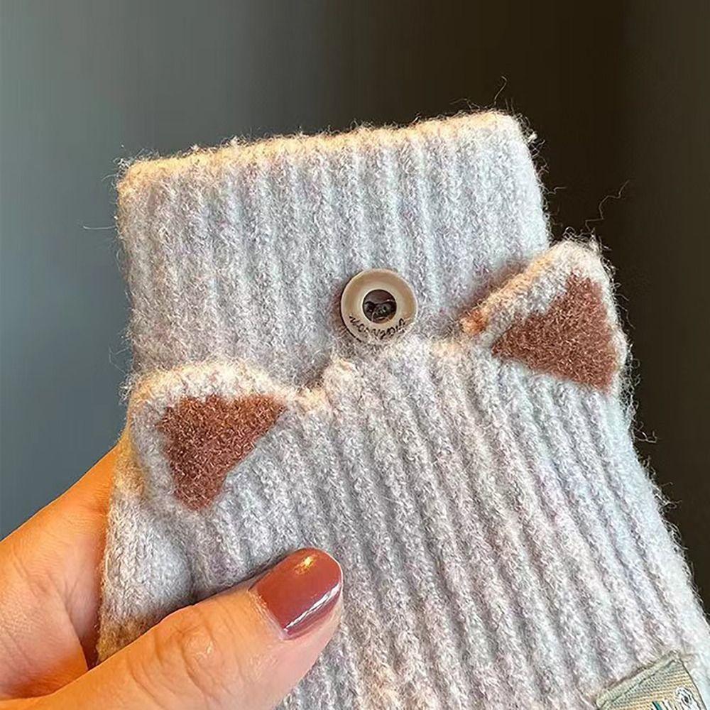 Screen Touchable Finger Gloves Knitted Wool Hand Warmer Cute Glove Bracers For Woman Winter Warm