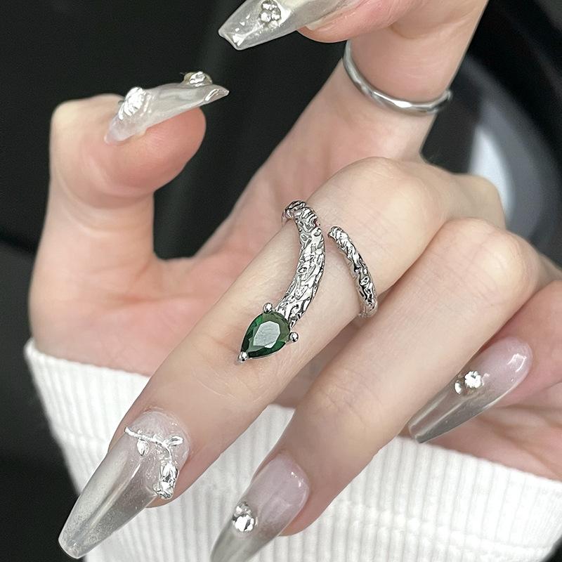 Slytherin Green Snake Joint Ring Niche Design Light Luxury High-End Zircon Dark Wind Open Ring