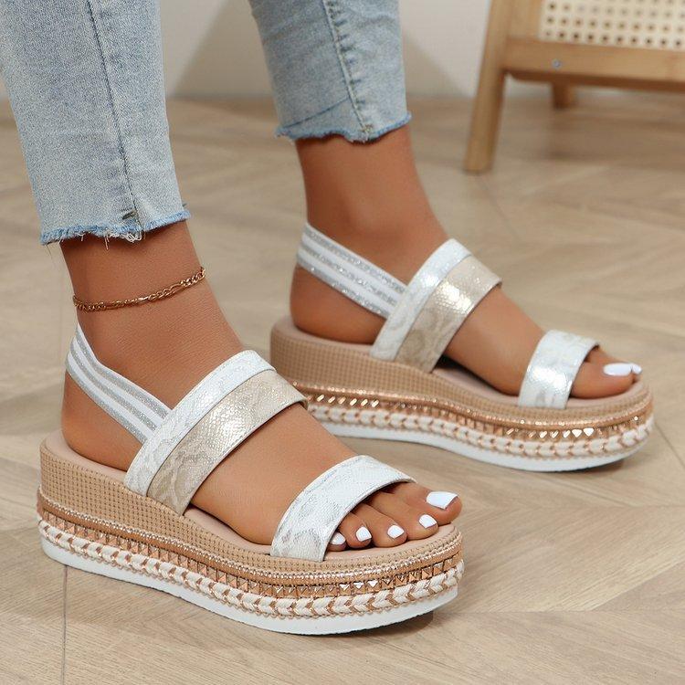

Female Buckle Slope Heel Sandals Summer New Large Size Fish Mouth Shoes Fashion Round Head Comfortable Thick Bottom Footwear 36
