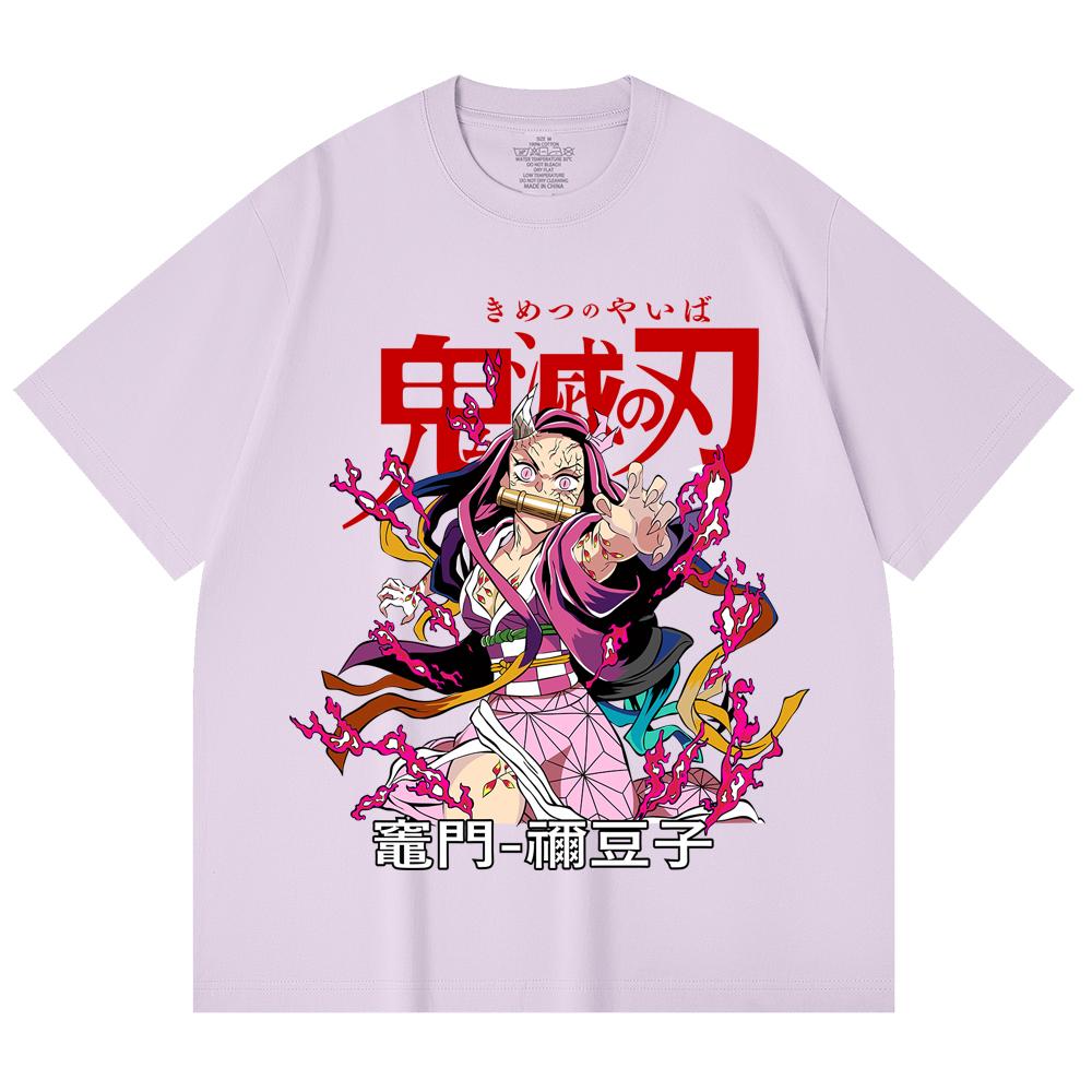 230 g/m² 100% Baumwolle Demon Slayer V72 Nezuko Aufdruck Unisex Schweres Baumwoll-T-Shirt