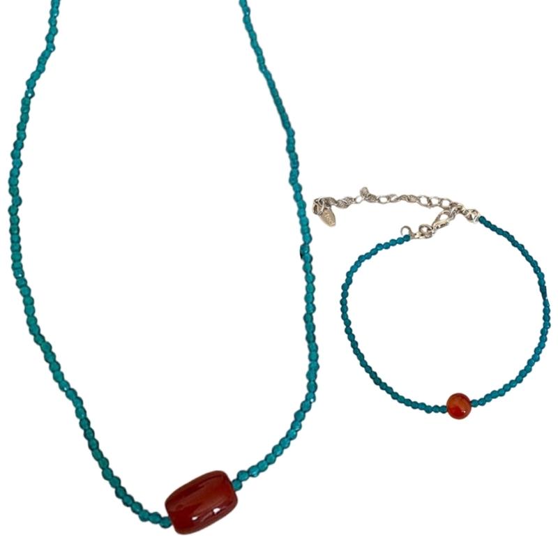 Bohemian Beaded Jewelry Set Adjustable Necklace Matching Bracelet Exquisite Handmade Jewelry for Various Occasion зелёный
