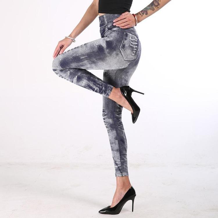 High Waist Sexy Push Up Leggings Faux Jeans Fitness Pants Elastic Slim Sport Leggings For Women
