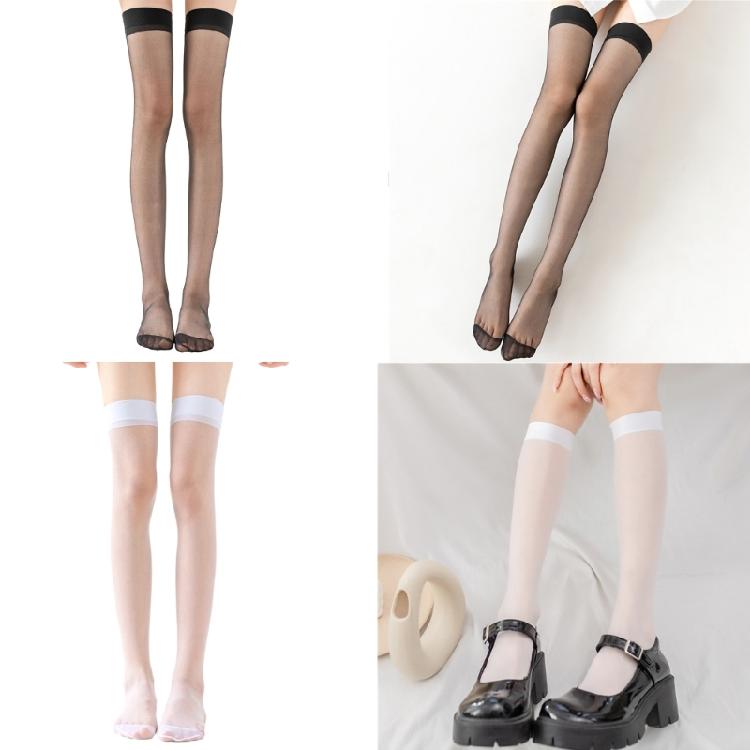 Women Transparent Silky Over Knee Socks Solid Color Sheer Thigh High Stockings