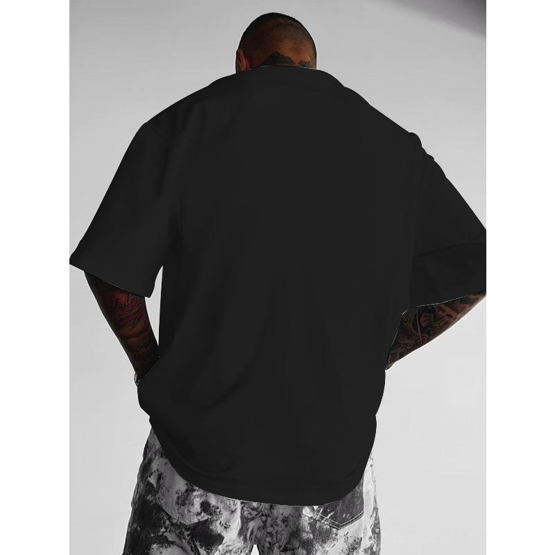 Tailles européennes T-shirt tendance à épaules tombantes avec imprimé géométrique pour homme, Haut d'été, Manches courtes confortables, Coupe regular