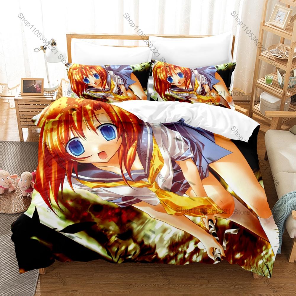 Hinamizawa Village Character Print Higurashi Anime Bedding Set Duvet Cover + 2 Pillowcases Twin Full Queen King Bedding Set