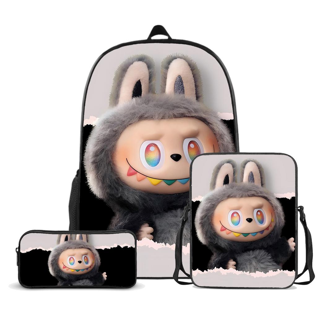 Schultasche Labubu Dreiteilig Großvolumig Grund- und Sekundarschüler Schultasche Herren- und Damen-Cartoon-Rucksack CLE